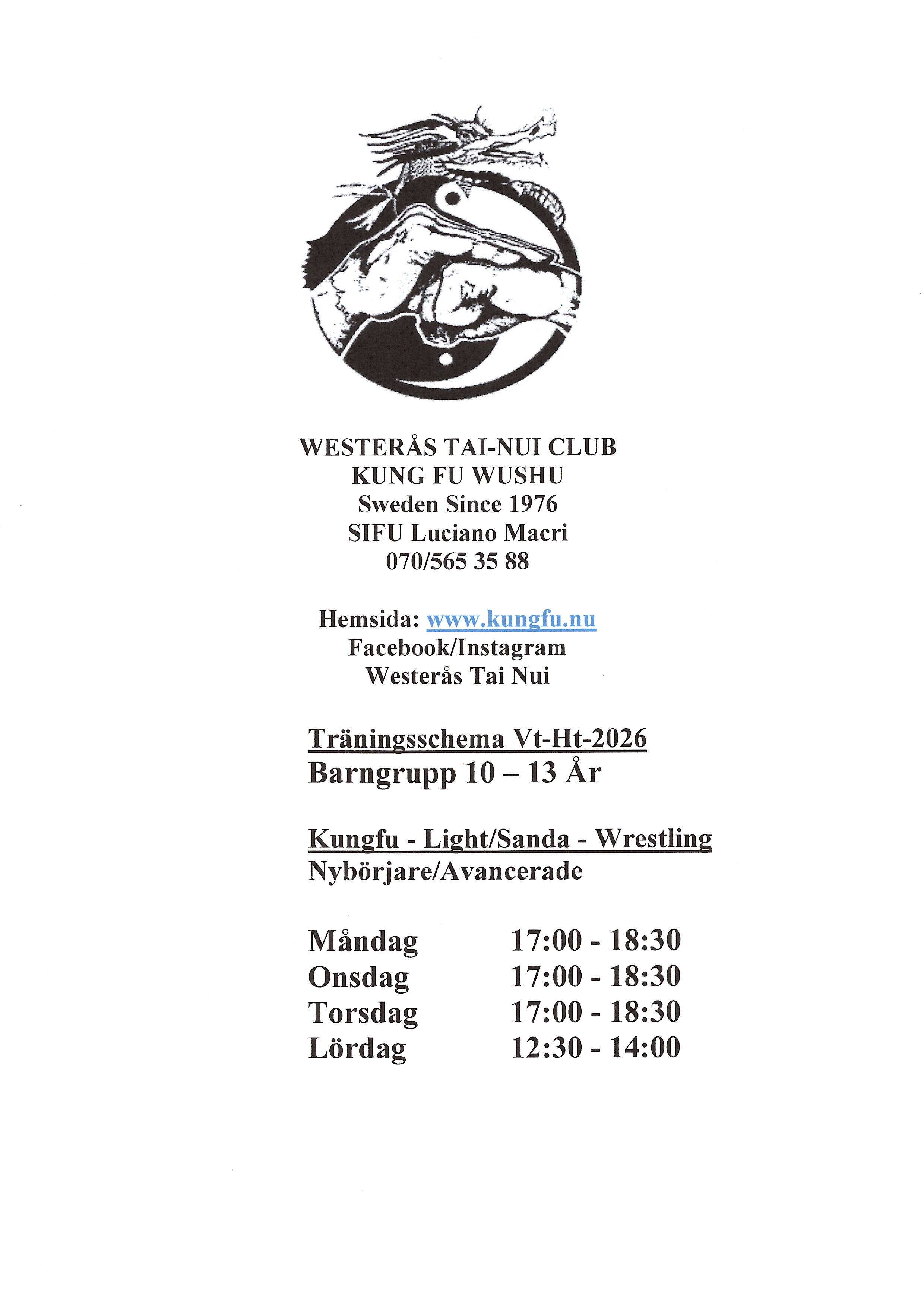 Träningsschema Barngrupp 10-13 år